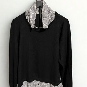 Adrianna Papell Black Top with Plaid Trim – Size XL